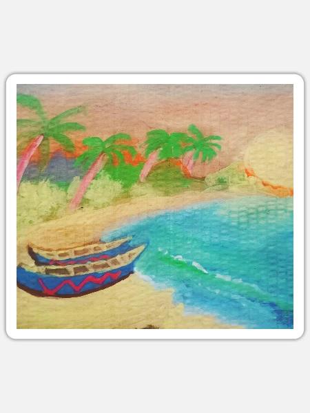 Insellandschaftsstrand und heißer Sand - Sticker Größe S (10 x 10 cm) - Mattweiß