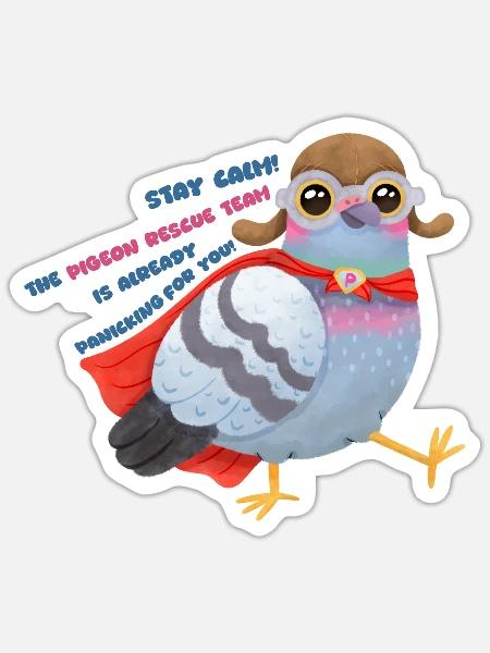 Superhelden Taube – Pigeon Rescue Team Spruch - Sticker Größe S (10 x 10 cm) - Mattweiß