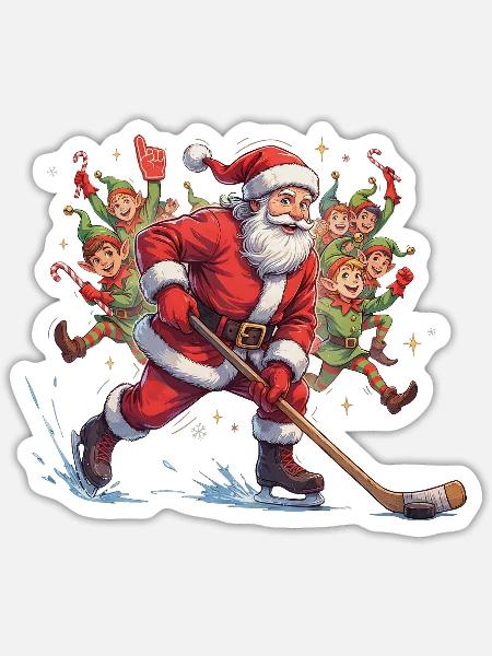 Weihnachtsmann spielt Eishockey - Sticker Größe S (10 x 10 cm) - Mattweiß