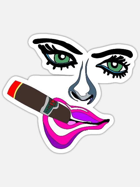 Neon Lippen Pop-Art Zigarre - Sticker Größe S (10 x 10 cm) - Mattweiß