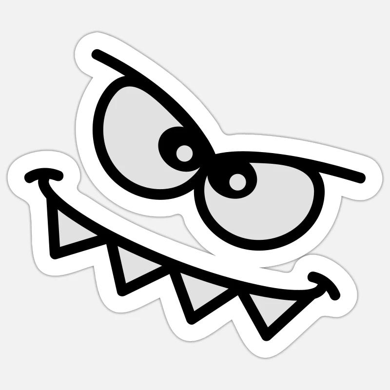Evil Peeping Cartoon Monster Face Sharp Teeth - Sticker taille S (10 x 10 cm) - blanc mat