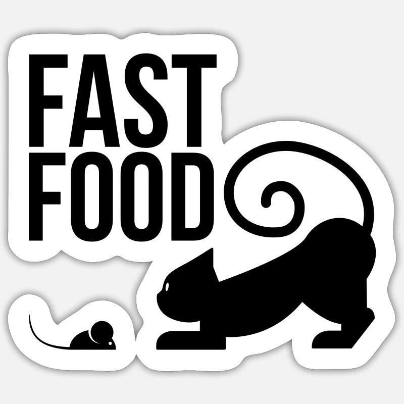 fast food - katze mit maus - Sticker Größe S (10 x 10 cm) - Mattweiß
