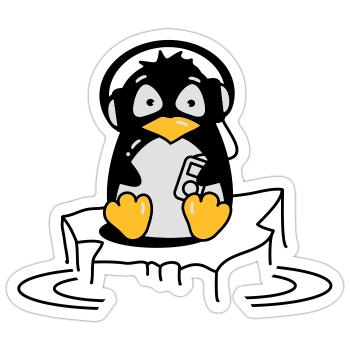 Cooler Pinguin mit Kopfhörern auf Eis - Sticker Größe S (10 x 10 cm) - Mattweiß - Vorne