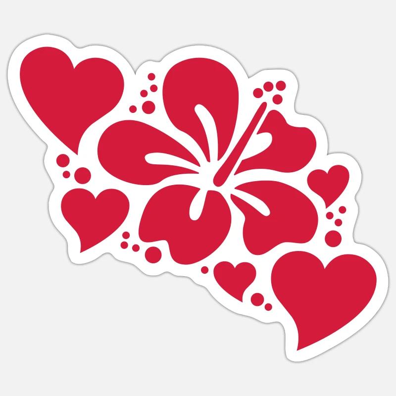 hibiscus avec des coeurs - Sticker taille S (10 x 10 cm) - blanc mat