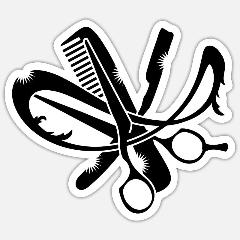 Un logo de coiffure avec un peigne, ciseaux et Sticker taille S (10 x 10 cm)