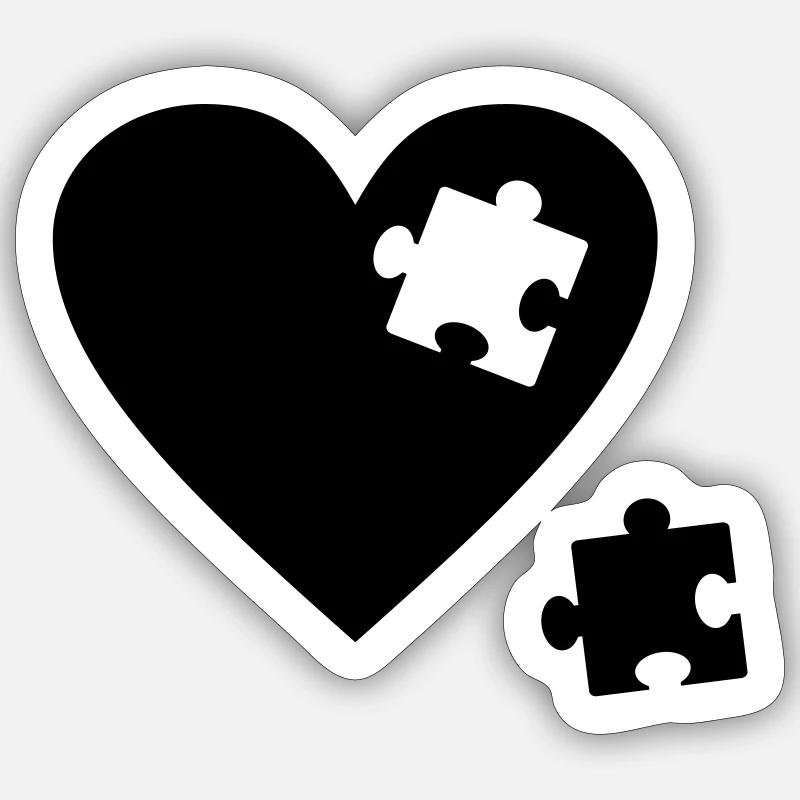 Puzzle coeur - Sticker taille S (10 x 10 cm) - blanc mat