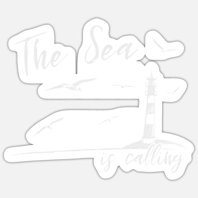 Das Meer ruft Leuchtturm Möven Ferien Geschenk - Sticker Größe S (10 x 10 cm) - Mattweiß