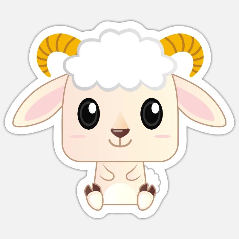 Dessin animé mignon bébé chèvre Sticker taille S (10 x 10 cm)