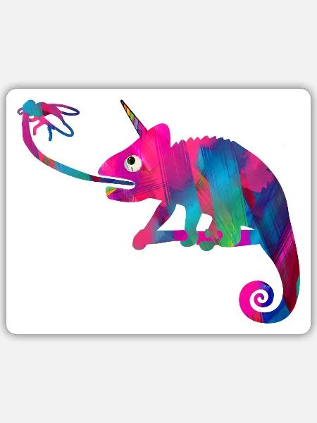 Chamäleon, chamelion bunt, fliege fangen - Sticker Größe S (10 x 10 cm) - Mattweiß