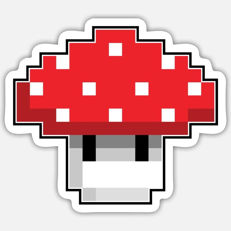 Champignon Pixel Retrogame - Sticker taille S (10 x 10 cm) - blanc mat