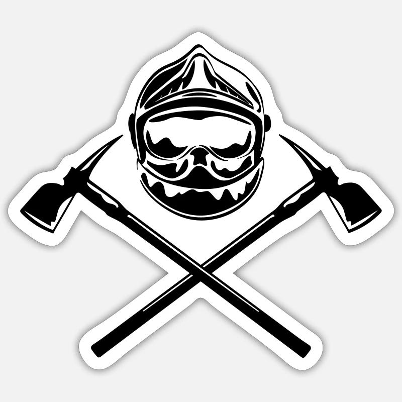 casque_pompier_deux haches - Sticker taille S (10 x 10 cm) - blanc mat