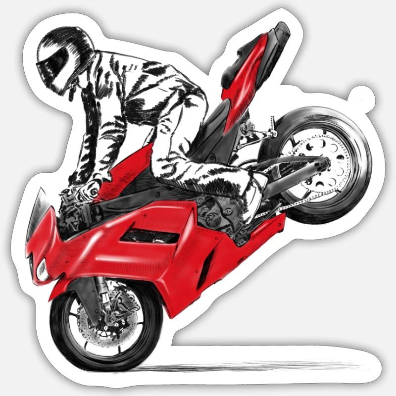 Motorrad Trick - Sticker Größe S (10 x 10 cm) - Mattweiß