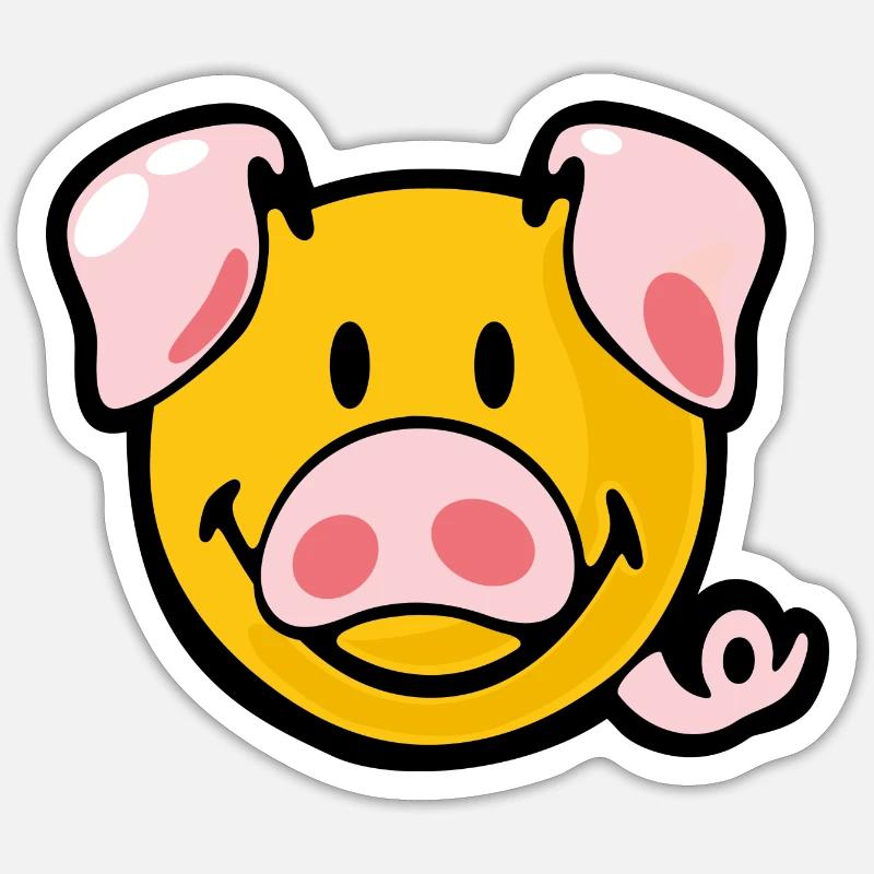 Smiley Pig - Sticker størrelse S (10 x 10 cm) - mat hvid