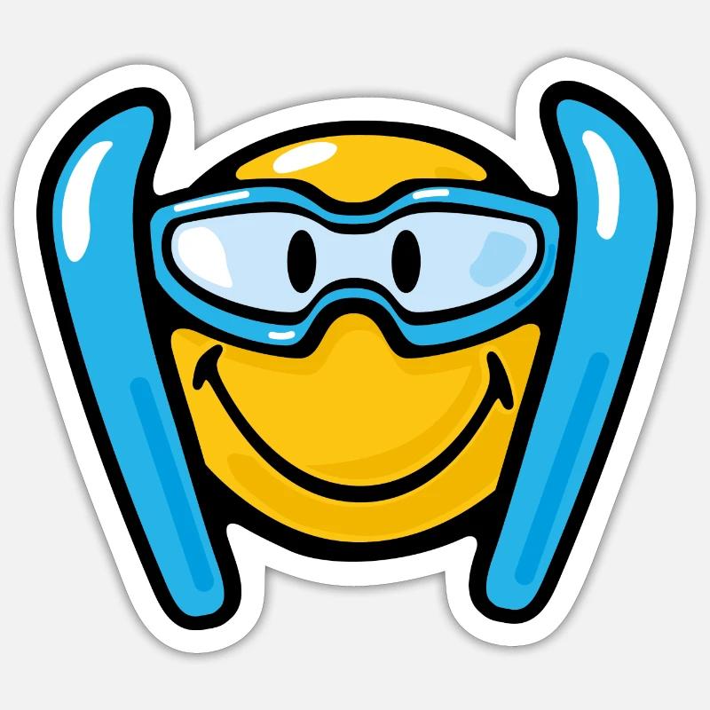 Smiley Skiing - Sticker taille S (10 x 10 cm) - blanc mat