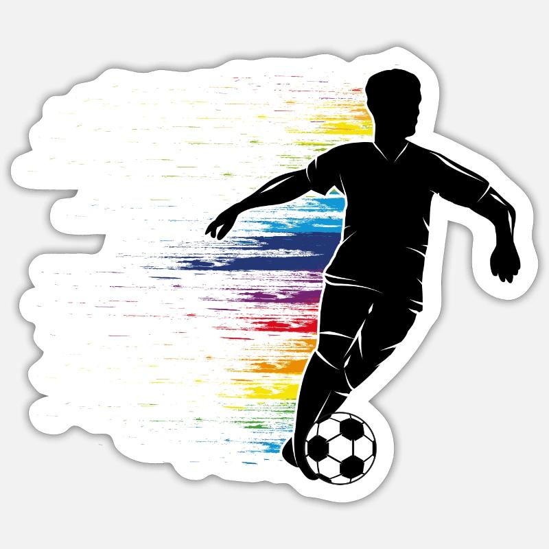 Fussballer Silhouette mit buntem Graffiti - Sticker Größe S (10 x 10 cm) - Mattweiß