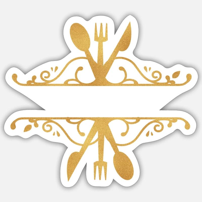 couverts logo or - Sticker taille S (10 x 10 cm) - blanc mat