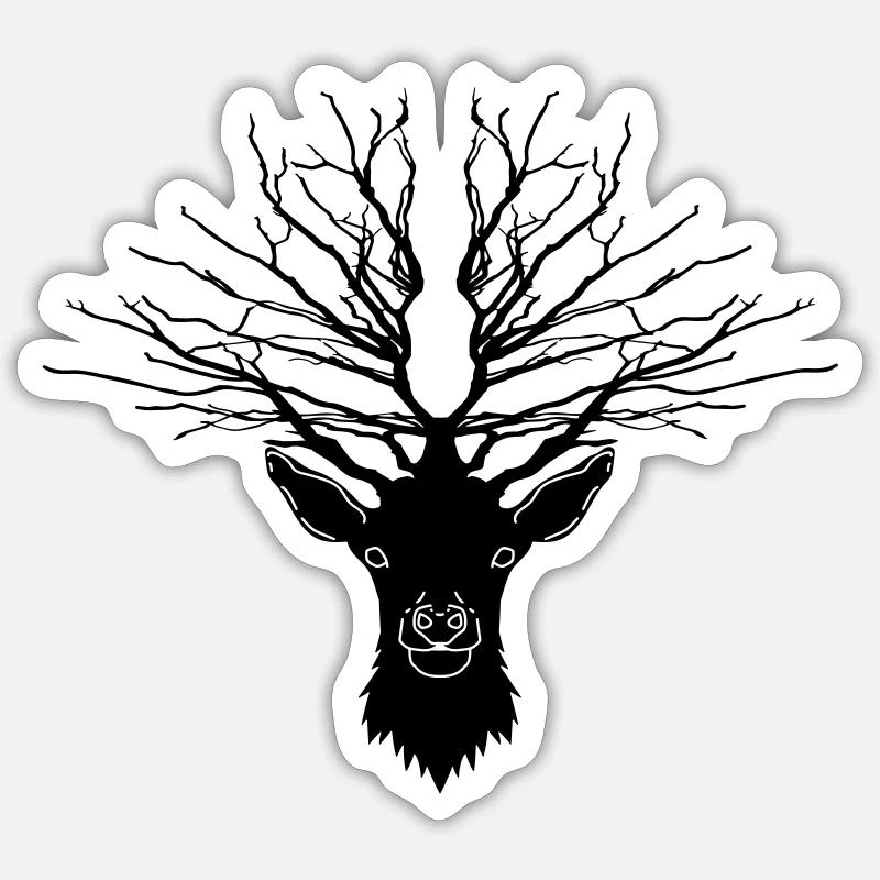 HIRSCH GEWEIH REH WALD BAUM Sticker Größe S (10 x 10 cm)