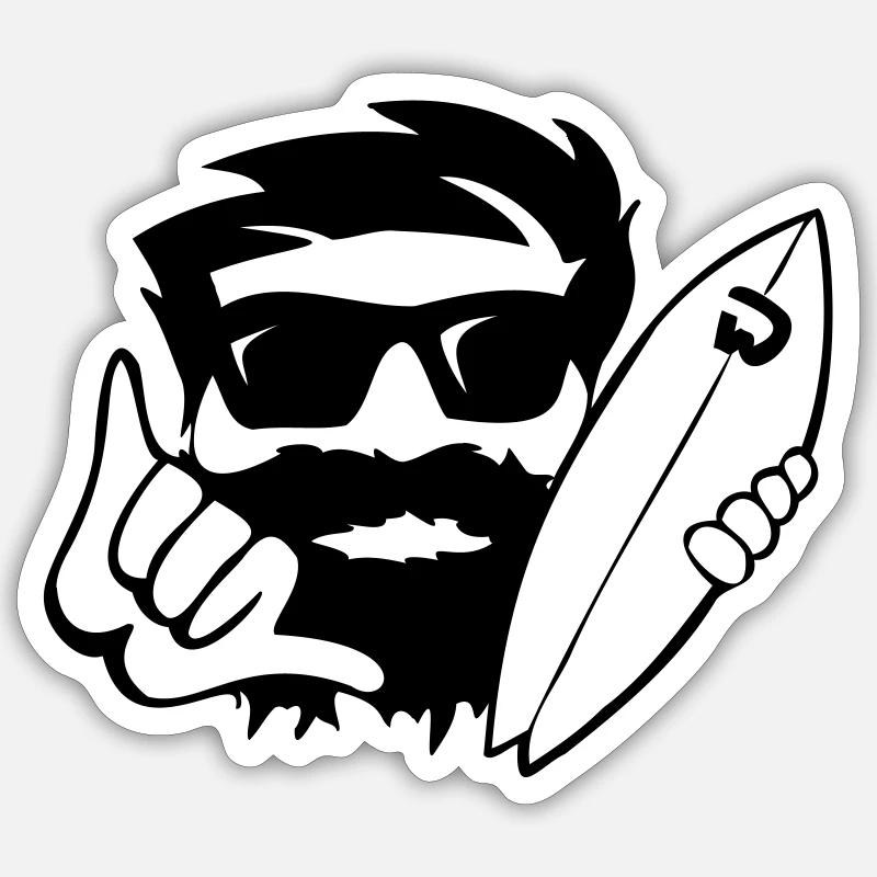 shaka CubeSurfer avec lunettes de soleil et barbe - Sticker taille S (10 x 10 cm) - blanc mat