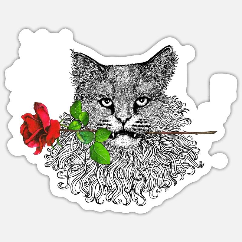 Romantische Katze - Sticker Größe S (10 x 10 cm) - Mattweiß