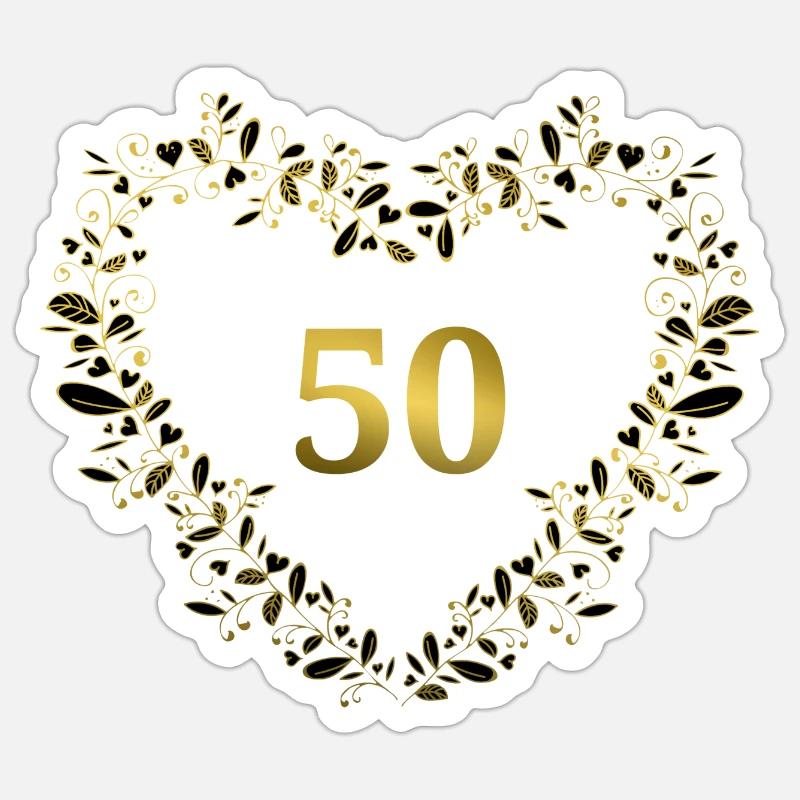 50. Jubiläum, Geburtstag oder Jahrestag - Herz - Sticker Größe S (10 x 10 cm) - Mattweiß