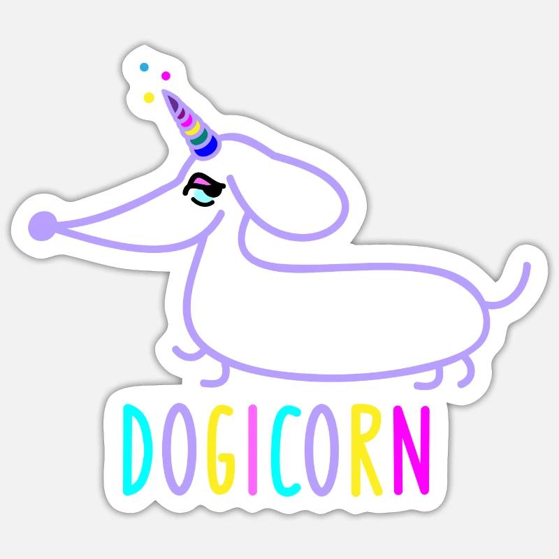 Dackel als Einhorn (b) - Sticker Größe S (10 x 10 cm) - Mattweiß