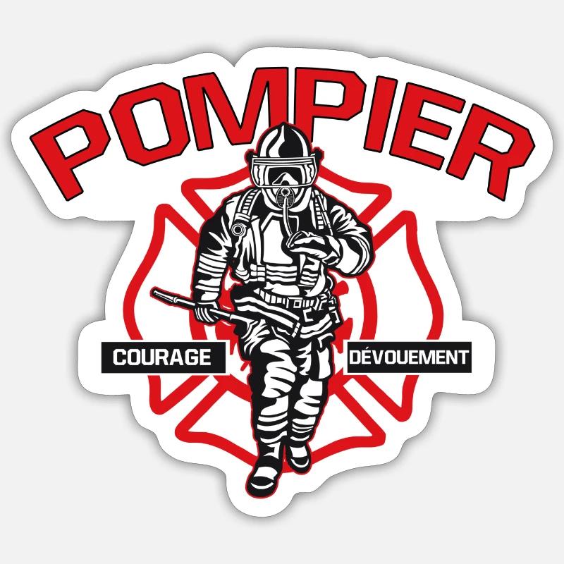 POMPIER courage dévouement - Sticker taille S (10 x 10 cm) - blanc mat
