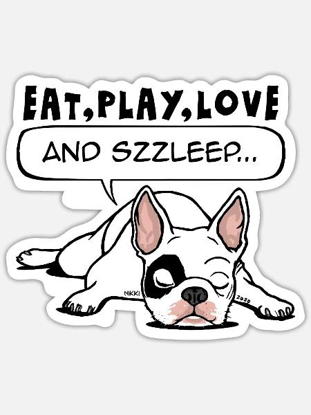 Bouledogue français endormi - Sticker taille S (10 x 10 cm) - blanc mat