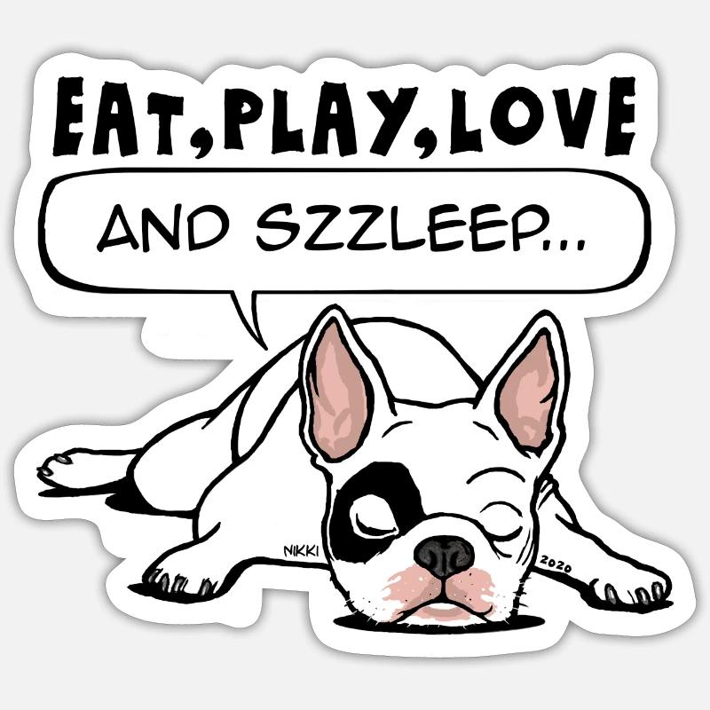 Bouledogue français endormi - Sticker taille S (10 x 10 cm) - blanc mat