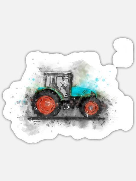 Traktor im Aquarell Design, Bulldog, Bauer, Bunt - Sticker Größe S (10 x 10 cm) - Mattweiß