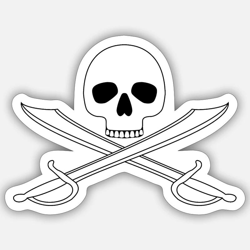 Drapeau pirate Jolly Roger - Sticker taille S (10 x 10 cm) - blanc mat