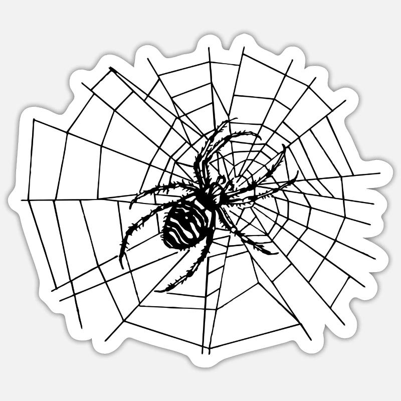 Große Spinne im Netz | Kreuzspinne | spider - Sticker Größe S (10 x 10 cm) - Mattweiß