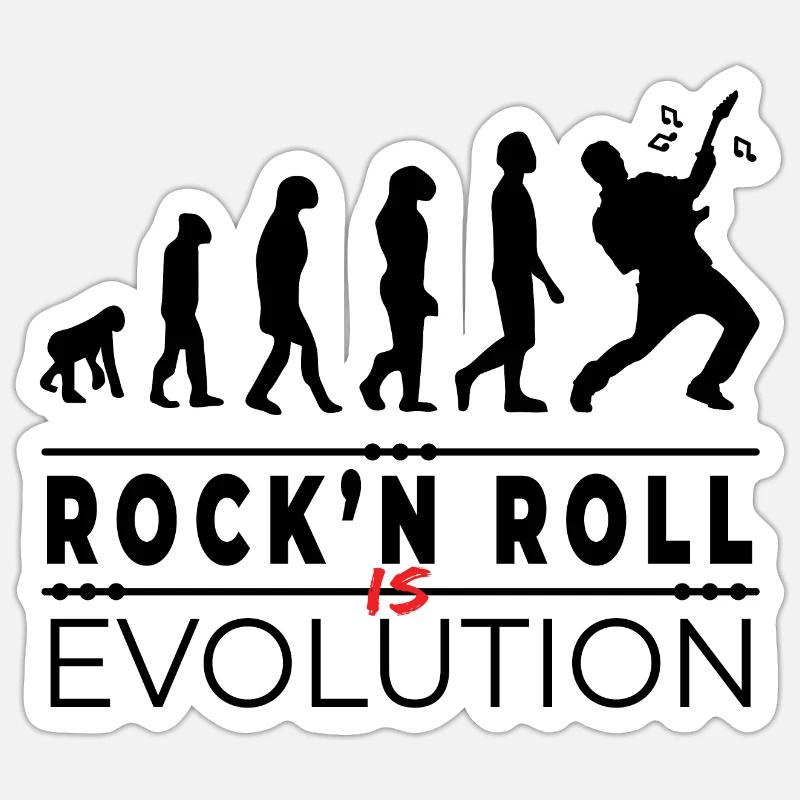 Rock'n Roll is evolution - Message Humour Rock - Sticker taille S (10 x 10 cm) - blanc mat