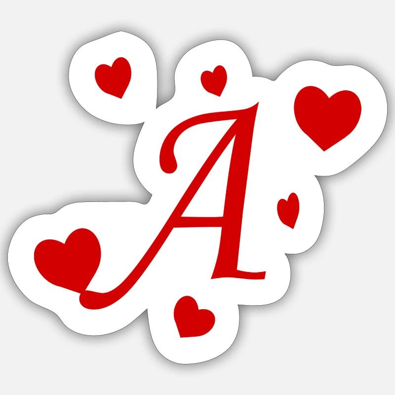 Lettre A avec des coeurs - Sticker taille S (10 x 10 cm) - blanc mat