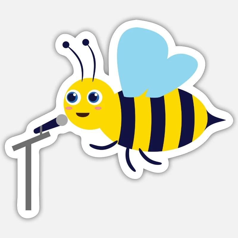 Biene singt - Sticker Größe S (10 x 10 cm) - Mattweiß