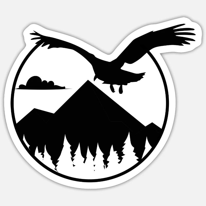 Adler und Berge - Eagle and Mountain - Sticker Größe S (10 x 10 cm) - Mattweiß