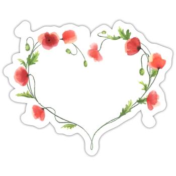 Herz aus handgemalten roten Mohnblumen - Sticker Größe S (10 x 10 cm) - Mattweiß - Vorne