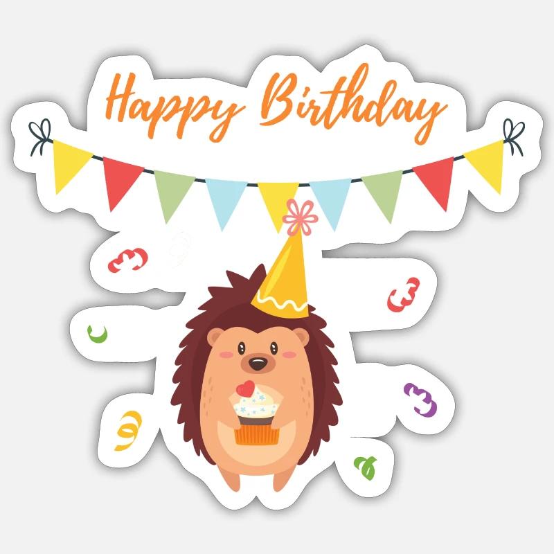 Hérisson Joyeux Anniversaire - Sticker taille S (10 x 10 cm) - blanc mat