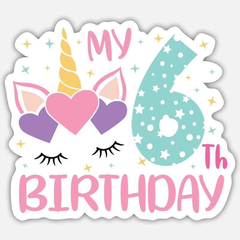 6.Geburtstag Einhorngesicht - Sticker Größe S (10 x 10 cm) - Mattweiß