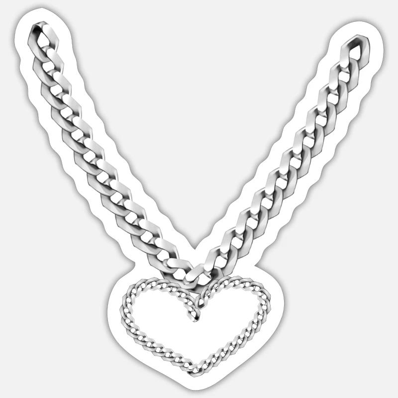 Chaîne de coeur - Sticker taille S (10 x 10 cm) - blanc mat