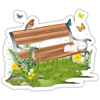 schöne Sitzbank am Waldrand lädt zum verweilen ein - Sticker Größe S (10 x 10 cm) - Mattweiß - Vorne