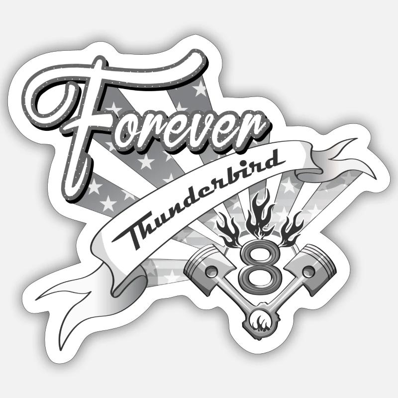 Forever V8 Thunderbird - Sticker taille S (10 x 10 cm) - blanc mat