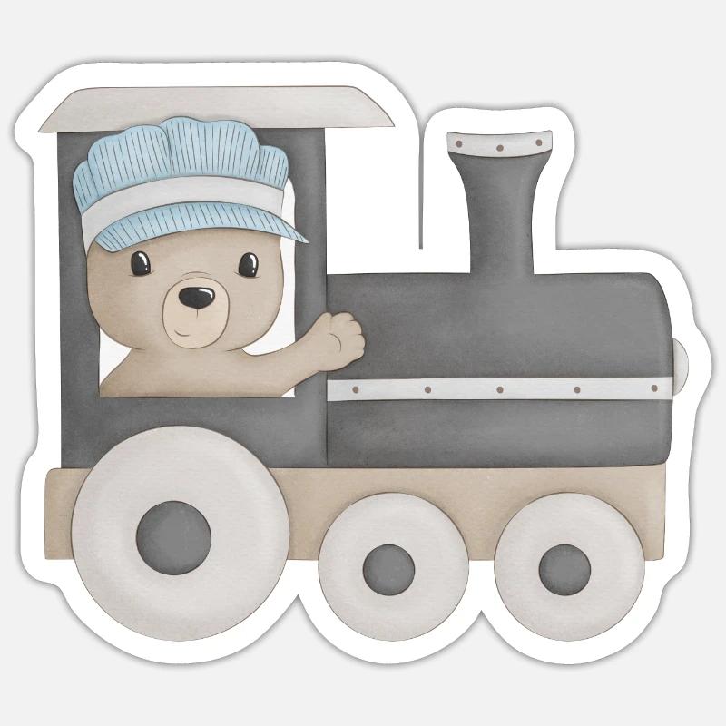 ours mignon dans le train Sticker taille S (10 x 10 cm)