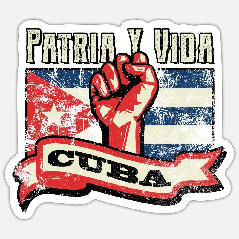 Patria Y Vida - Cuba Drapeau Faust Free Cuba SOS - Sticker taille S (10 x 10 cm) - blanc mat