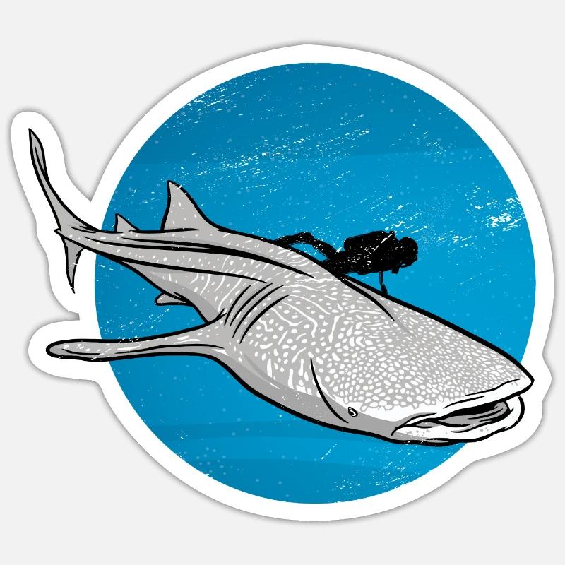 Plongée avec requin-baleine - Sticker taille S (10 x 10 cm) - blanc mat