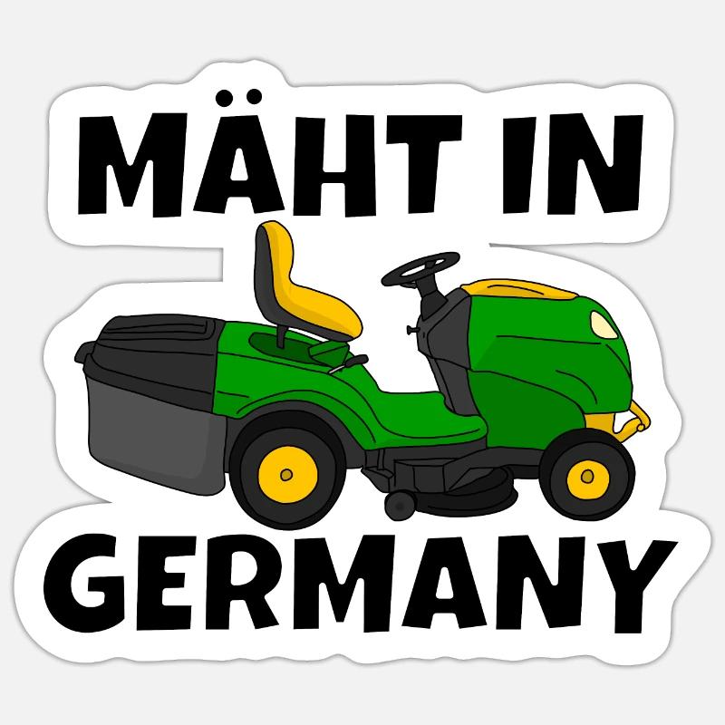 Rasenmäher mähen Mäht in germany - Sticker Größe S (10 x 10 cm) - Mattweiß