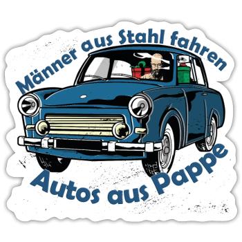 Stahlmänner Autokarikatur - Sticker Größe S (10 x 10 cm) - Mattweiß - Vorne