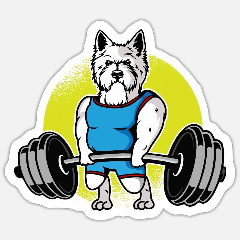 West Highland White Terrier Haltérophilie I - Sticker taille S (10 x 10 cm) - blanc mat