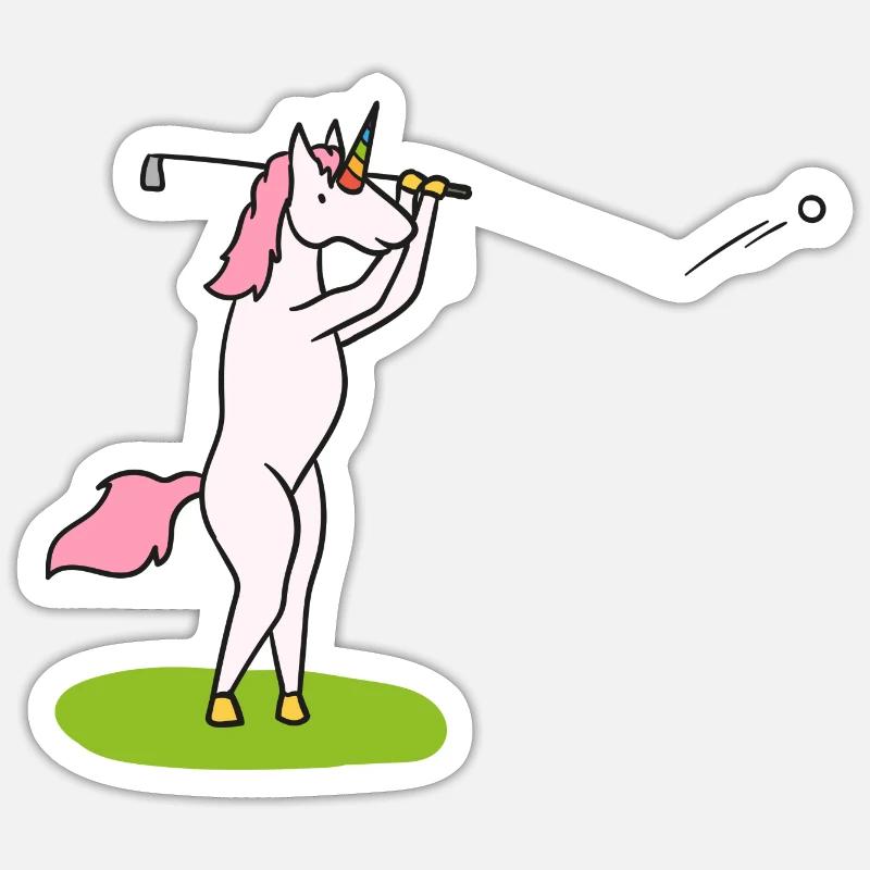 Golfendes Einhorn / Einhorn Golf - Sticker Größe S (10 x 10 cm) - Mattweiß