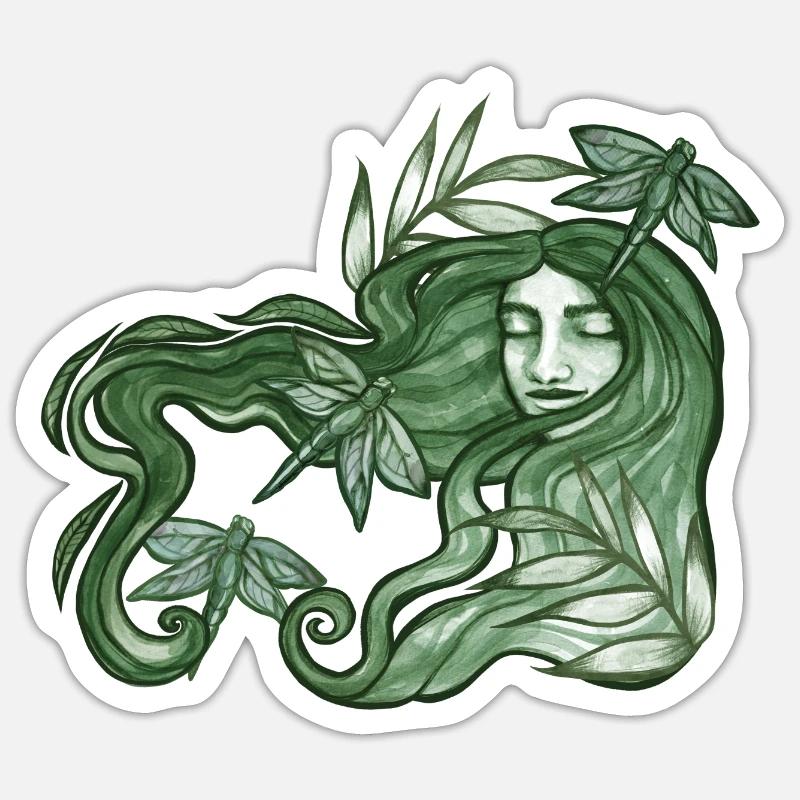 Déesse libellule verte Sticker taille S (10 x 10 cm)