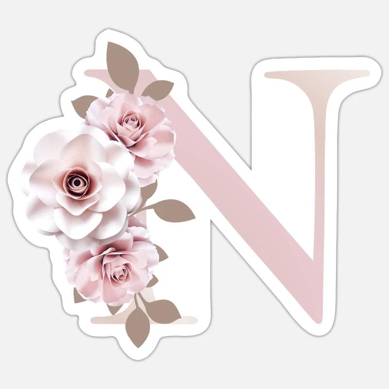 N Buchstabe mit Blumen 3D Effekt - Sticker Größe S (10 x 10 cm) - Mattweiß